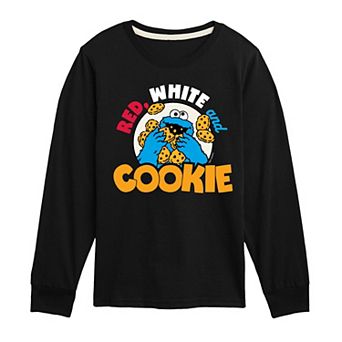 Boys 8-20 Sesame Street Red White & Cookie Long Sleeve Graphic Tee