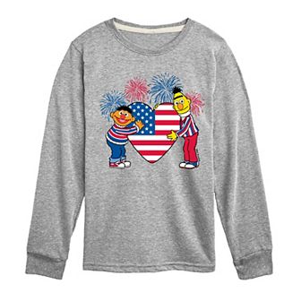 Boys 8-20 Sesame Street Bert & Ernie Heart America Long Sleeve Graphic Tee