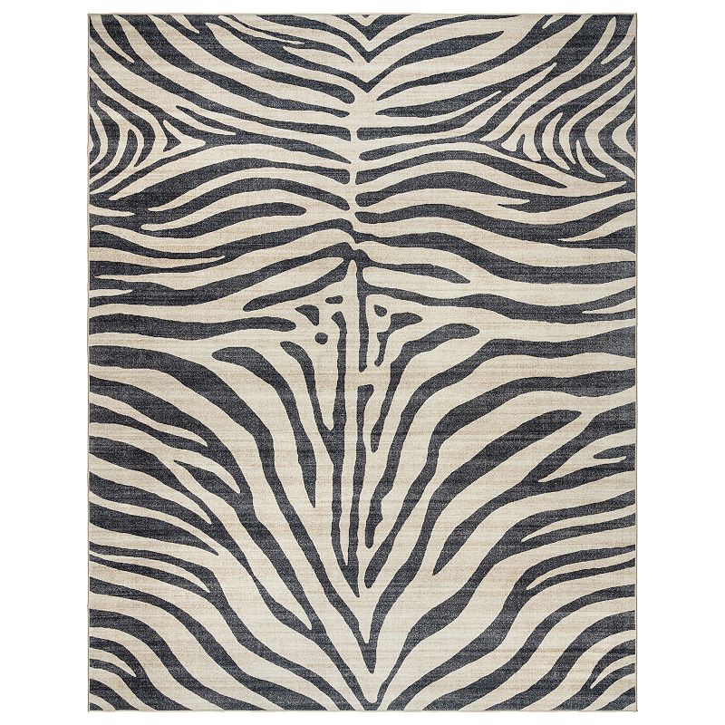 Crystal Print Zebra Washable Modern Striped Black White Rectangular Indoor Area Rug by Gertmenian  3x5