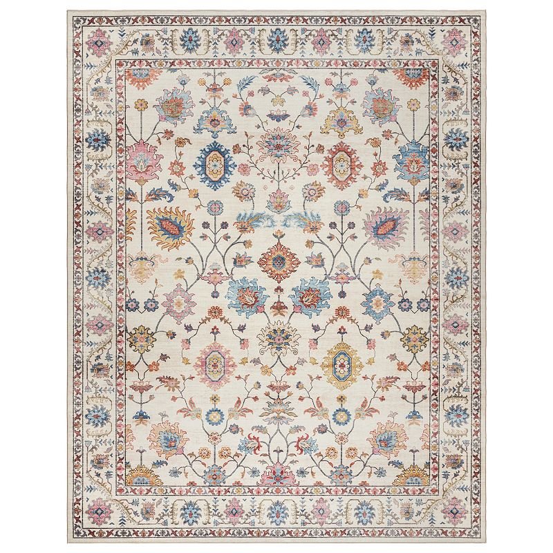 Gertmenian Crystal Print Cullen Traditional Oriental Cream Multi Washable Indoor Area Rug  9ft x 13ft 