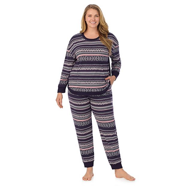 Plus Size Cuddl Duds Sweater Knit Crewneck Pajama Top Jogger Pajama Bottoms Set