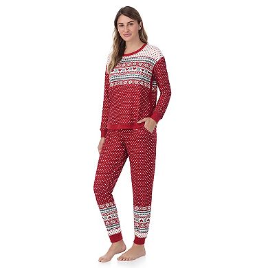 Women's Cuddl Duds Sweater Knit Crewneck Pajama Top & Jogger Pajama Bottoms Set