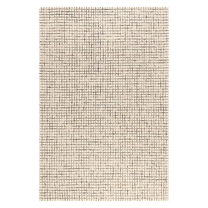RugsUSA Melrose Checked Wool Area or Throw Rug, Ivory