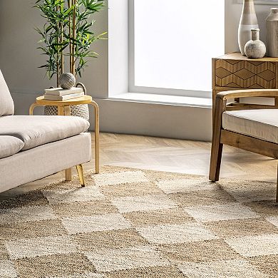 ArvinOlanoXRugsUSA Louie Diamond Checkerboard Jute Area or Throw Rug