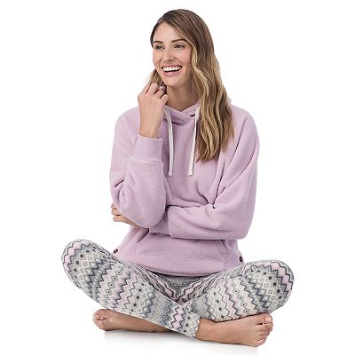 Women s Cuddl Duds Fleece Hooded Tunic Pajama Top Pajama Bottoms Set