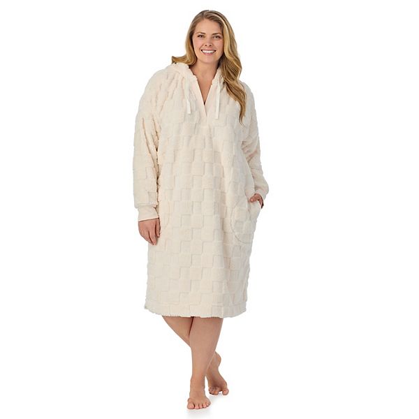 Plus Size Cuddl Duds Plush Hooded Midi Lounger