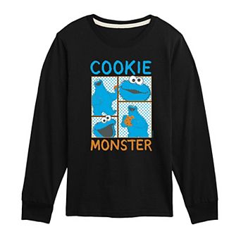 Boys 8-20 Sesame Street Cookie Monster Grid Long Sleeve Graphic Tee