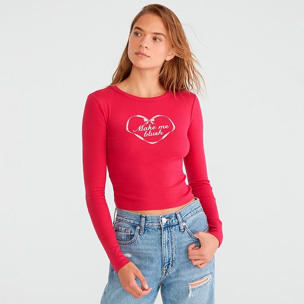 Juniors' Aeropostale Cropped Crew Neck Baby Tee - Red (MEDIUM)