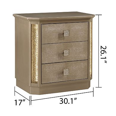 Medusa Modern Style Copper & Gold Finish 3-drawer Nightstand Made With Wood & Built In Led-lights