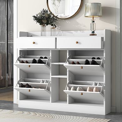 Modern Shoe Cabinet With 4 Flip Drawers