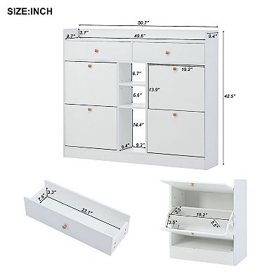 Modern Shoe Cabinet With 4 Flip Drawers