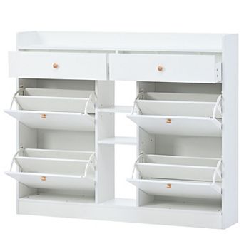 Modern Shoe Cabinet With 4 Flip Drawers