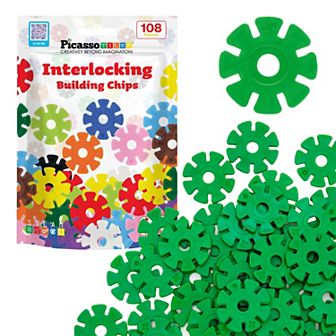 PicassoTiles 108 pc Light Green Interlocking Plastic Disc, Building Chip Blocks Toy Set for Kids 3+