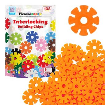 PicassoTiles 108 pc Light Green Interlocking Plastic Disc, Building Chip Blocks Toy Set for Kids 3+