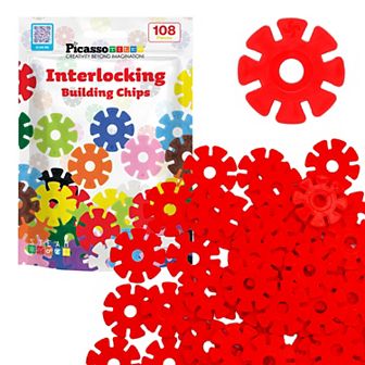 PicassoTiles 108 pc Light Green Interlocking Plastic Disc, Building Chip Blocks Toy Set for Kids 3+