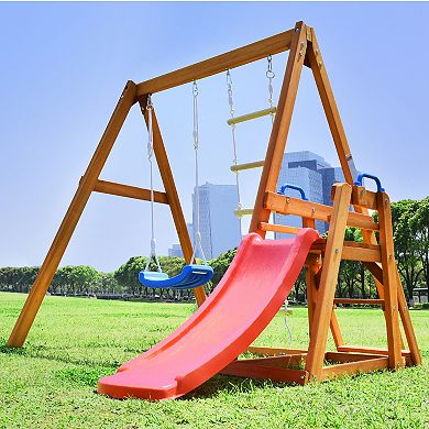 Outdoor Wooden Swing Set With Slide