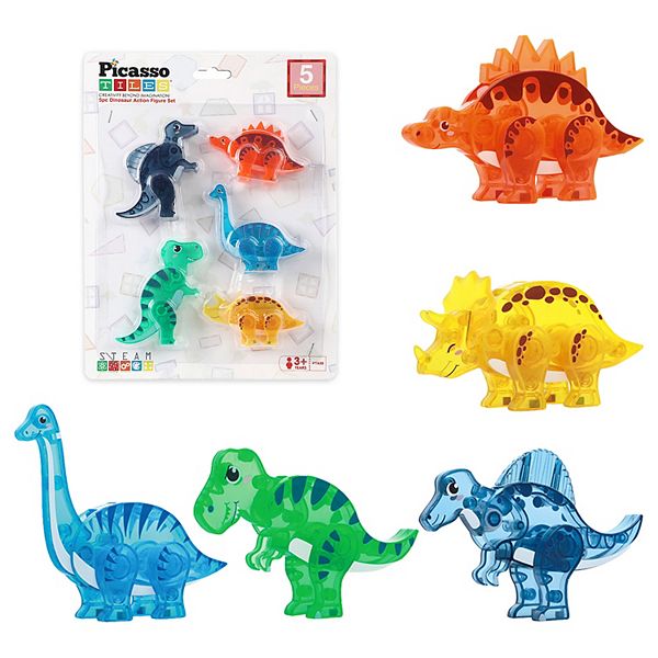 PicassoTiles 5 Piece Dinosaur , STEM Toy Magnetic Tiles, Building