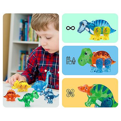 PicassoTiles 5 Piece Dinosaur , STEM Toy Magnetic Tiles, Building Blocks for Kids Age 3 & Up, PTA28