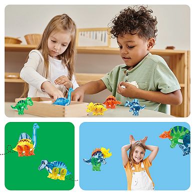 PicassoTiles 5 Piece Dinosaur , STEM Toy Magnetic Tiles, Building Blocks for Kids Age 3 & Up, PTA28