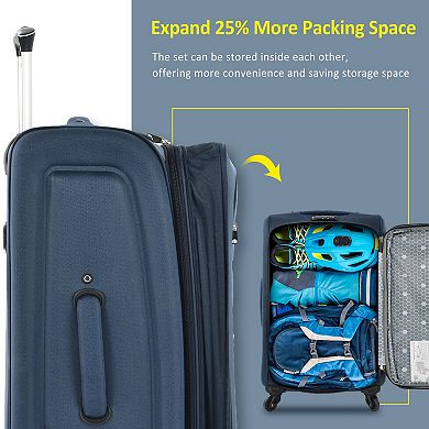 Merax Softside Luggage Expandable 3 Piece Set Suitcase Softshell Lightweight Luggage