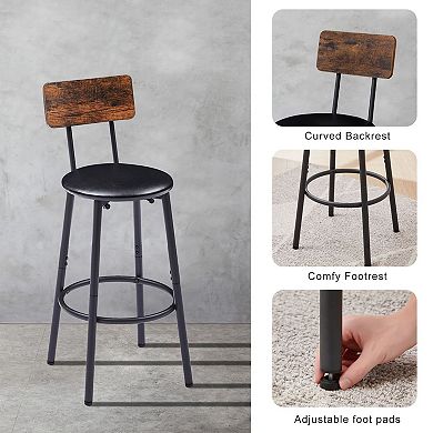 3-piece Round Bar Stool Set-table With Shelf, Upholstered Stool With Backrest