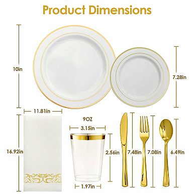 Gold Rim Disposable Dinnerware For Party Wedding Graduation Set Of 175
