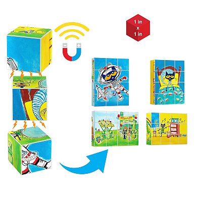 PicassoTiles 12 PC Pete the Cat Magnetic Cubes, Magnetic Building Blocks Toy for Kids 3+