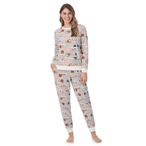 Women's Cuddl Duds® Long Honeycomb Fleece Pajama Top & Pajama Joggers Set - Grey Village (XXL LONG)