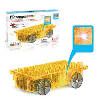 PICASSO-TILES Magnet Tile Motorized Car Base Self Turning Truck with Light, Motor for Kids