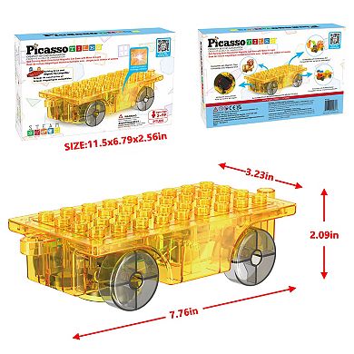 PICASSO-TILES Magnet Tile Motorized Car Base Self Turning Truck with Light, Motor for Kids