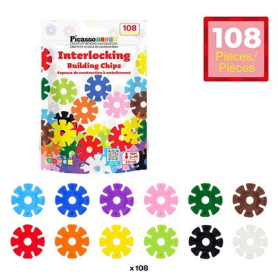 PicassoTiles 108 PC Rainbow Interlocking Plastic Disc, Building