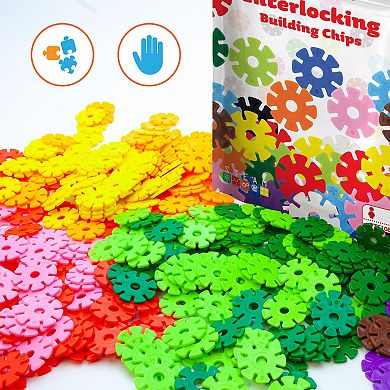 PicassoTiles 108 PC Rainbow Interlocking Plastic Disc, Building Chip Blocks Toy Set for Toddlers 3+