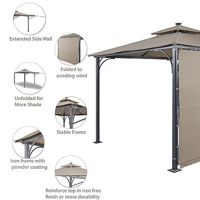 Gazebo With Extended Side Shed/awning And Led Light For Backyard