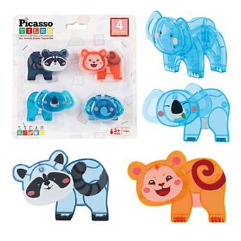 PicassoTiles 4 pc Animal Themed, Magnet Tiles, Magnetic Building Blocks for Kids Ages 3+