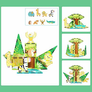 PICASSO-TILES 26 PC Safari Themed, Magnetic Tiles, Magnetic Building Blocks for Kids 3+