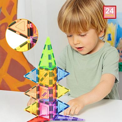 PicassoTiles 24 PC Magnetic Tiles, Magnetic Building Blocks for Kids ...