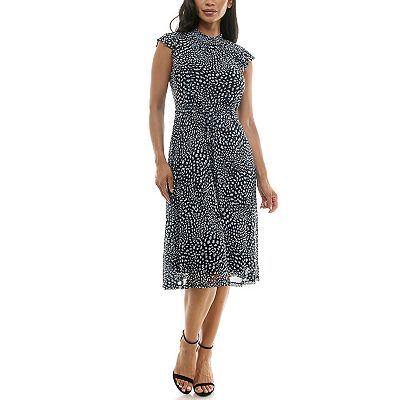 knee length dresses for ladies Cute Floral Chick Midi Dress - Blue and White main image 1