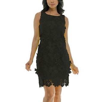Women's Nina Leonard Crochet 3D Floral Embroidery Sheath Dress
