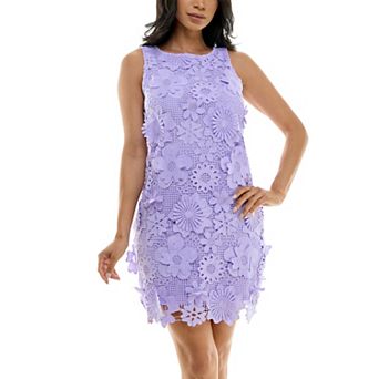 Women's Nina Leonard Crochet 3D Floral Embroidery Sheath Dress