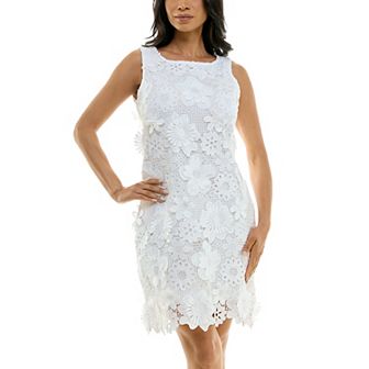 Women's Nina Leonard Crochet 3D Floral Embroidery Sheath Dress