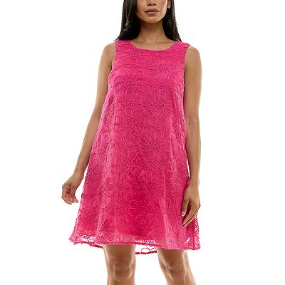 Nina Leonard Women's Sleeveless Embroidered Float Dress in Dragon Fruit, Small
