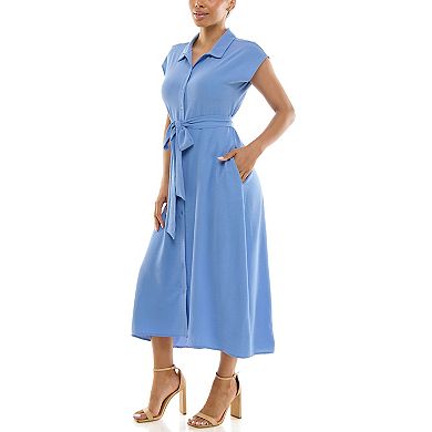 Women's Nina Leonard Cap Sleeve Collard Button Dress