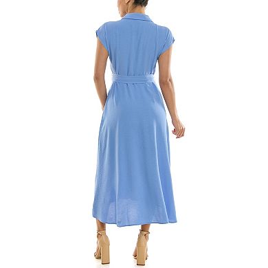 Women's Nina Leonard Cap Sleeve Collard Button Dress