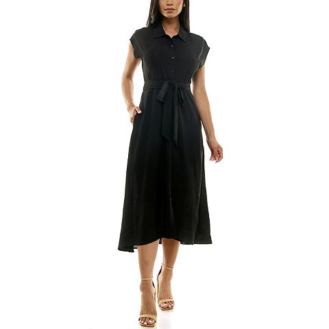 Женские платья Nina Leonard Women's Nina Leonard Cap Sleeve Collard Button Dress
