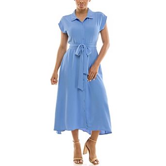 Women's Nina Leonard Cap Sleeve Collard Button Dress