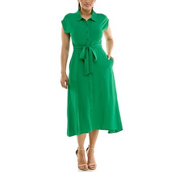 Women's Nina Leonard Cap Sleeve Collard Button Dress