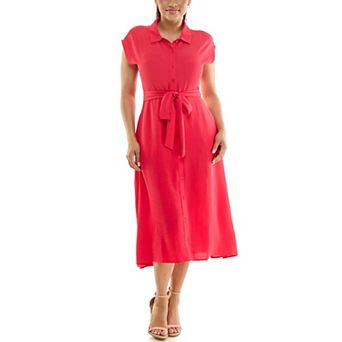 Women's Nina Leonard Cap Sleeve Collard Button Dress