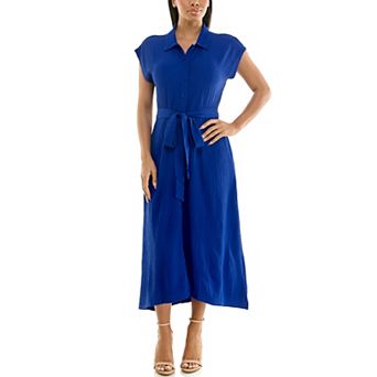 Women's Nina Leonard Cap Sleeve Collard Button Dress