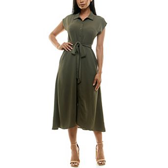 Women's Nina Leonard Cap Sleeve Collard Button Dress