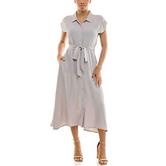 Women's Nina Leonard Cap Sleeve Collard Button Dress